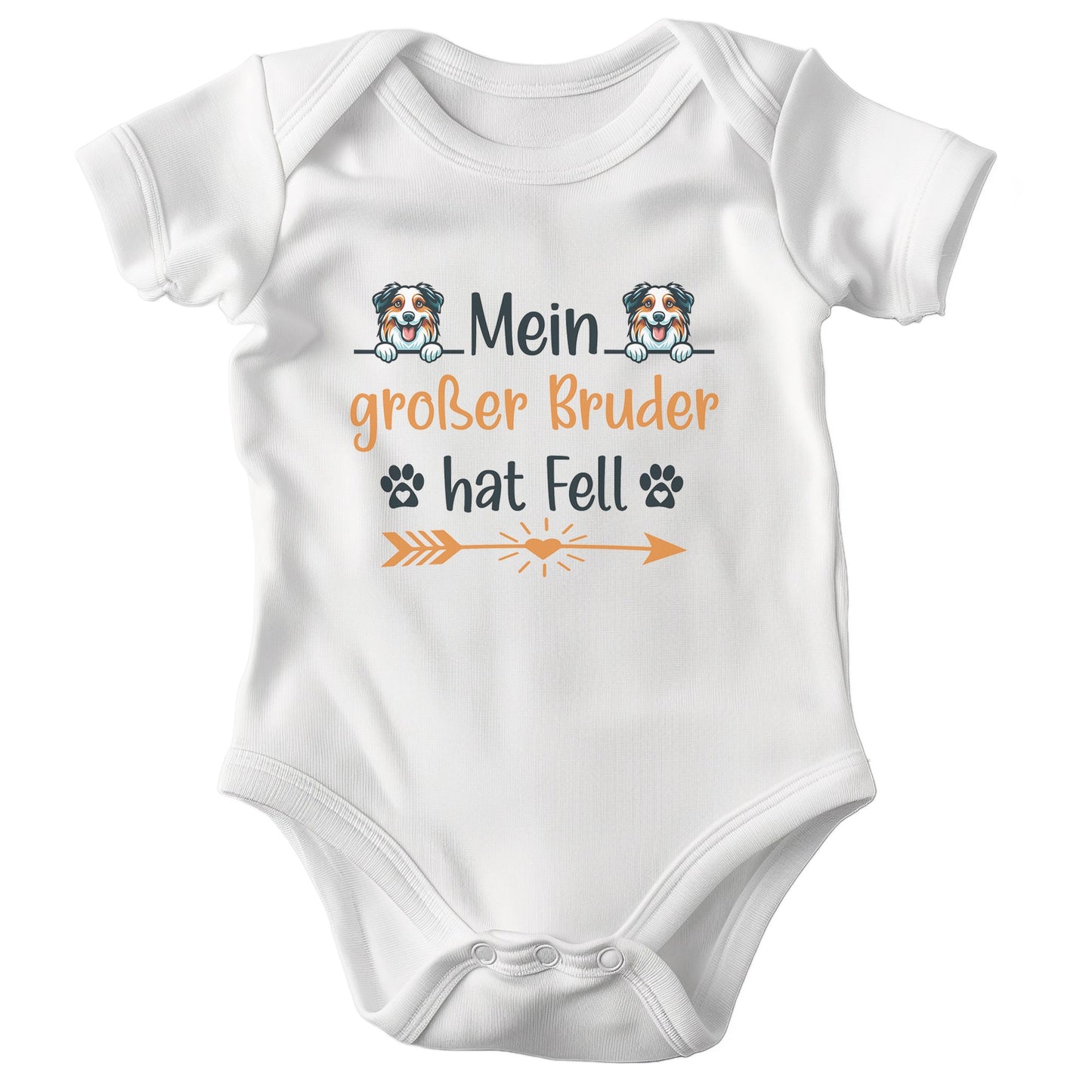 22Feels Unisex Babybody Bio-Baumwolle – Weiß mit Australian Shepherd Großer Bruder – Geschenk zur Geburt, Babyparty oder zum 1. Geburtstag für Hunde-Fans-Baby Body-22Feels