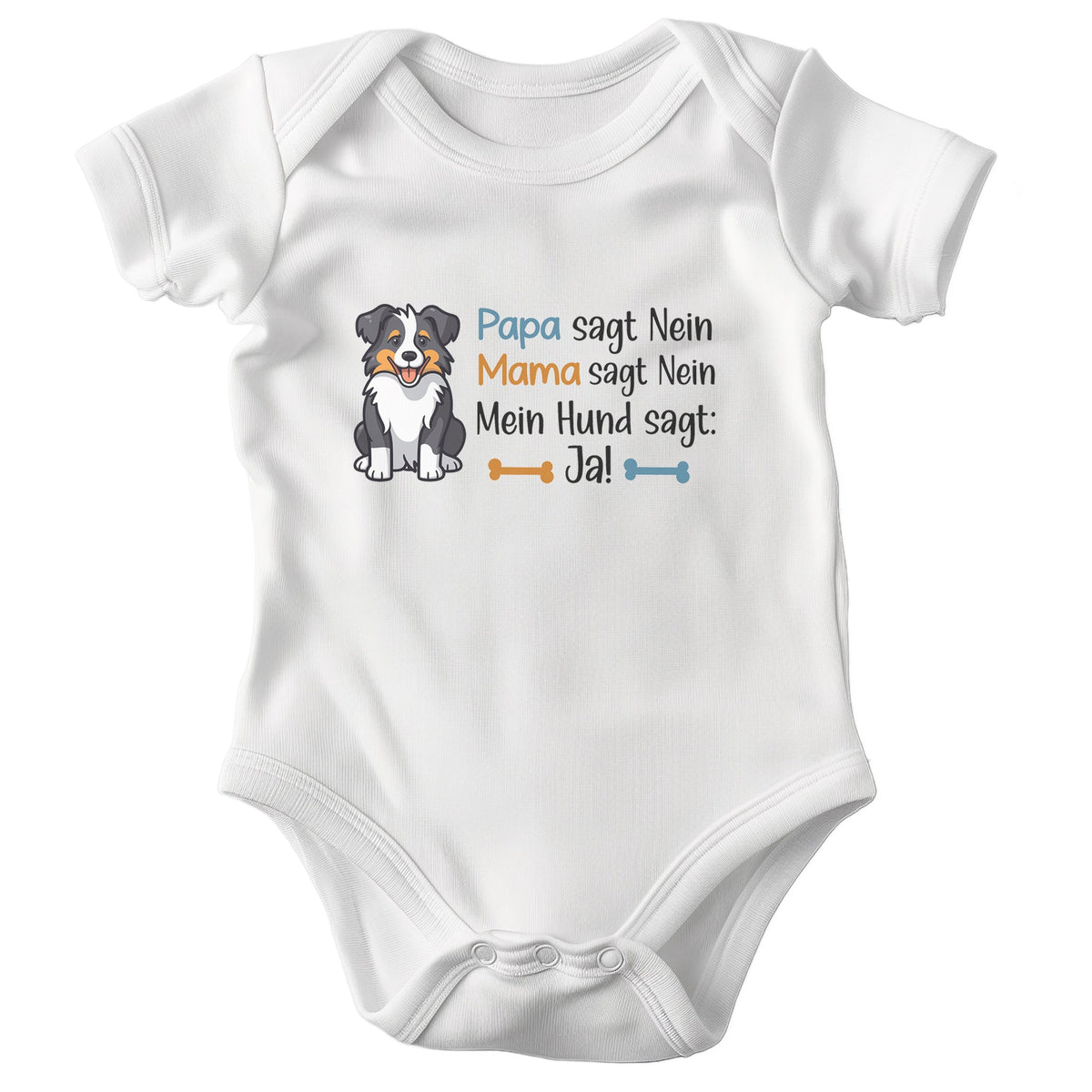 22Feels Unisex Babybody Bio-Baumwolle – Weiß mit Australian Shepherd Ja Spruch – Geschenk zur Geburt, Babyparty oder zum 1. Geburtstag für Hunde-Fans-Baby Body-22Feels