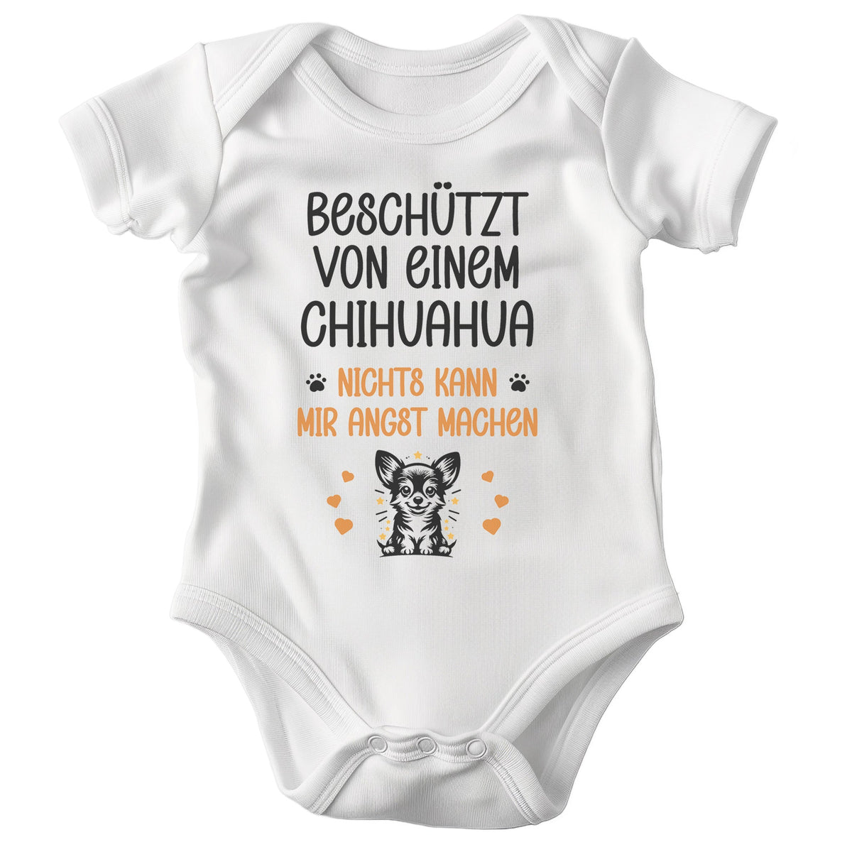 22Feels Unisex Babybody Bio-Baumwolle – Weiß mit Chihuahua Beschützt Spruch – Geschenk zur Geburt, Babyparty oder zum 1. Geburtstag für Hunde-Fans-Baby Body-22Feels