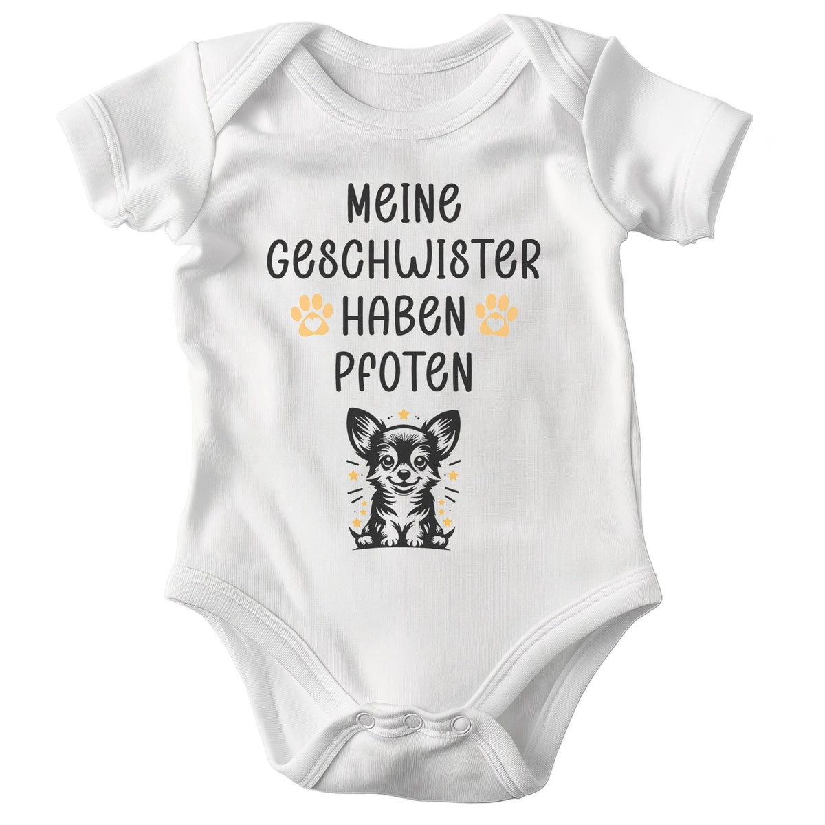 22Feels Unisex Babybody Bio-Baumwolle – Weiß mit Chihuahua Geschwister Spruch – Geschenk zur Geburt, Babyparty oder zum 1. Geburtstag für Hunde-Fans-Baby Body-22Feels