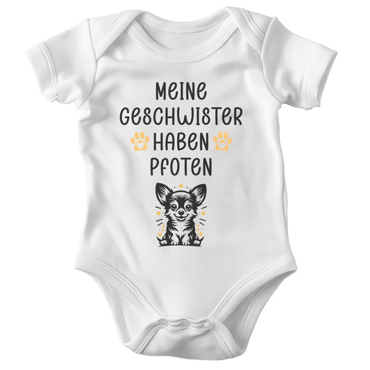 22Feels Unisex Babybody Bio-Baumwolle – Weiß mit Chihuahua Geschwister Spruch – Geschenk zur Geburt, Babyparty oder zum 1. Geburtstag für Hunde-Fans-Baby Body-22Feels