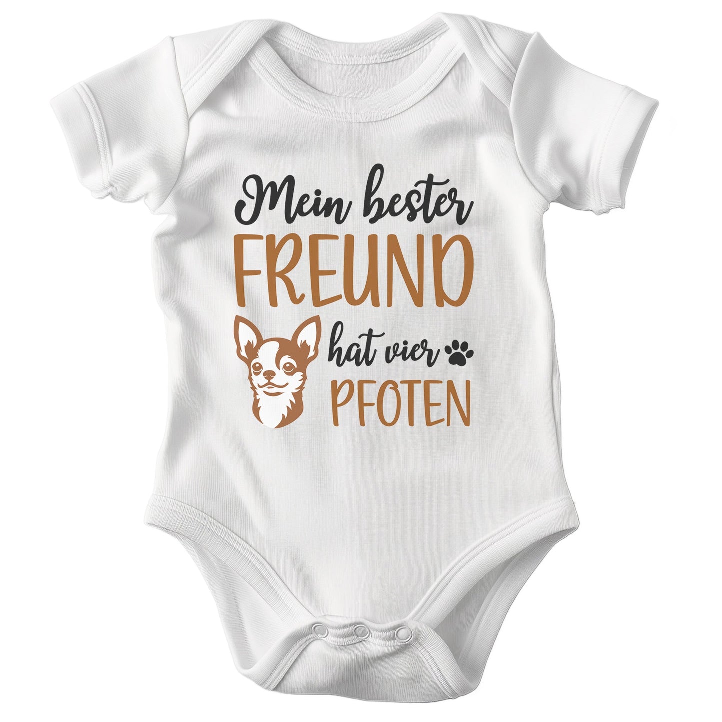 22Feels Unisex Babybody Bio-Baumwolle – Weiß mit Chihuahua Bester Freund – Geschenk zur Geburt, Babyparty oder zum 1. Geburtstag für Hunde-Fans-Baby Body-22Feels