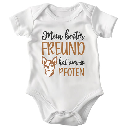 22Feels Unisex Babybody Bio-Baumwolle – Weiß mit Chihuahua Bester Freund – Geschenk zur Geburt, Babyparty oder zum 1. Geburtstag für Hunde-Fans-Baby Body-22Feels
