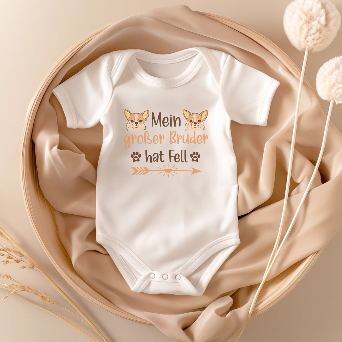22Feels Unisex Babybody Bio-Baumwolle – Weiß mit Chihuahua Großer Bruder – Geschenk zur Geburt, Babyparty oder zum 1. Geburtstag für Hunde-Fans-Baby Body-22Feels