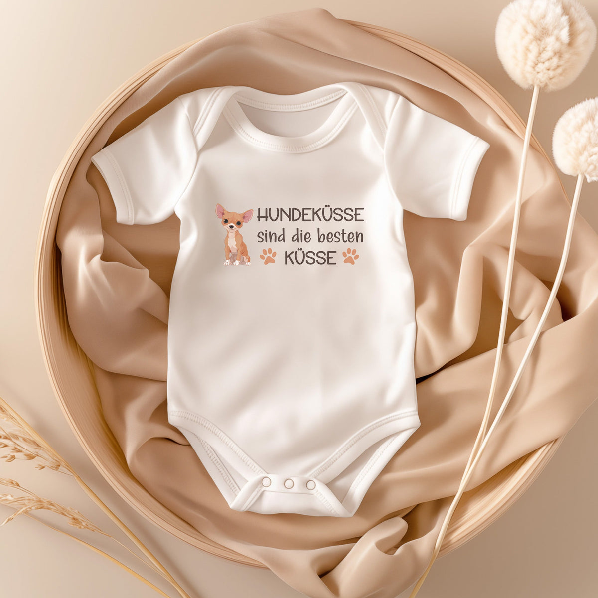 22Feels Unisex Babybody Bio-Baumwolle – Weiß mit Chihuahua Hundeküsse – Geschenk zur Geburt, Babyparty oder zum 1. Geburtstag für Hunde-Fans-Baby Body-22Feels
