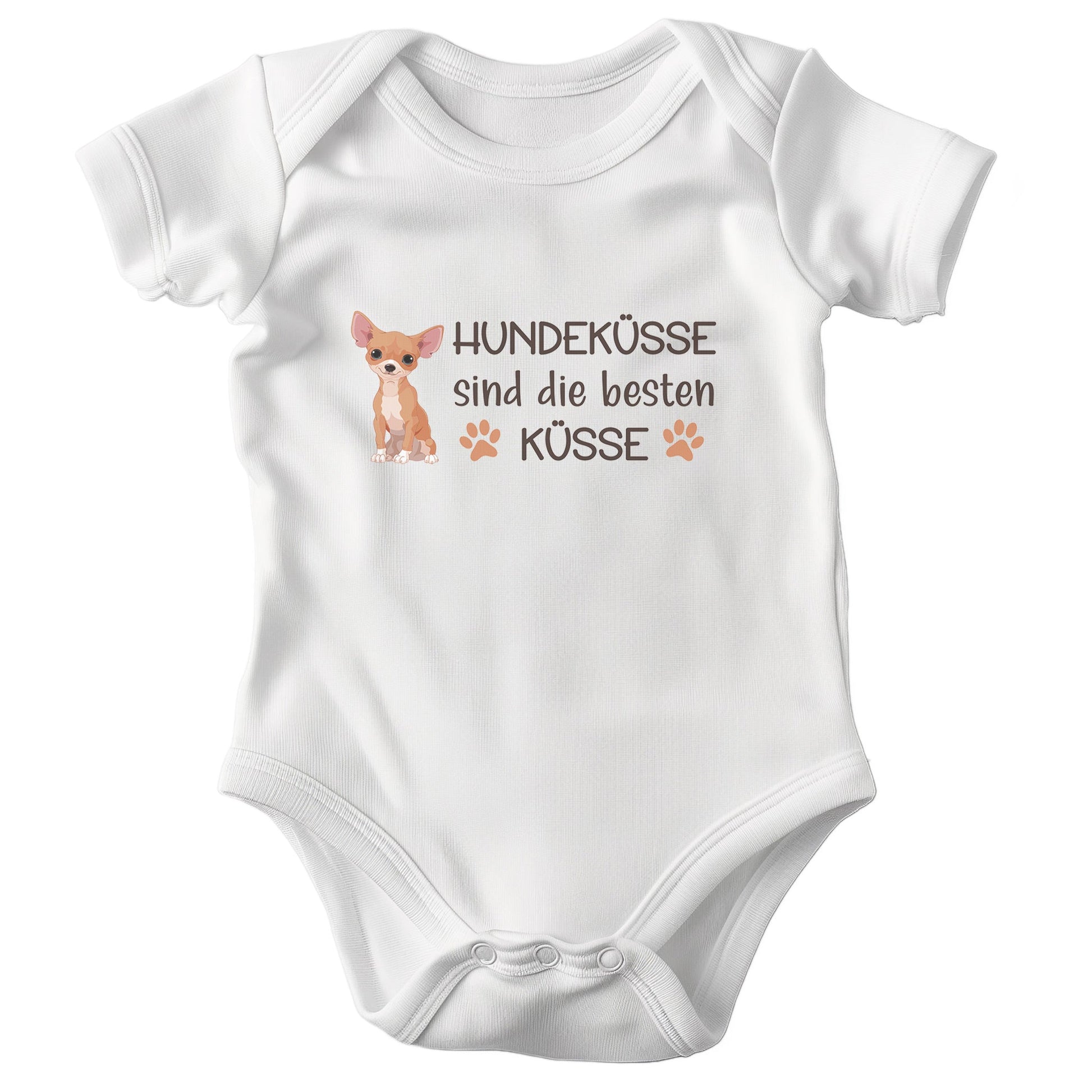 22Feels Unisex Babybody Bio-Baumwolle – Weiß mit Chihuahua Hundeküsse – Geschenk zur Geburt, Babyparty oder zum 1. Geburtstag für Hunde-Fans-Baby Body-22Feels