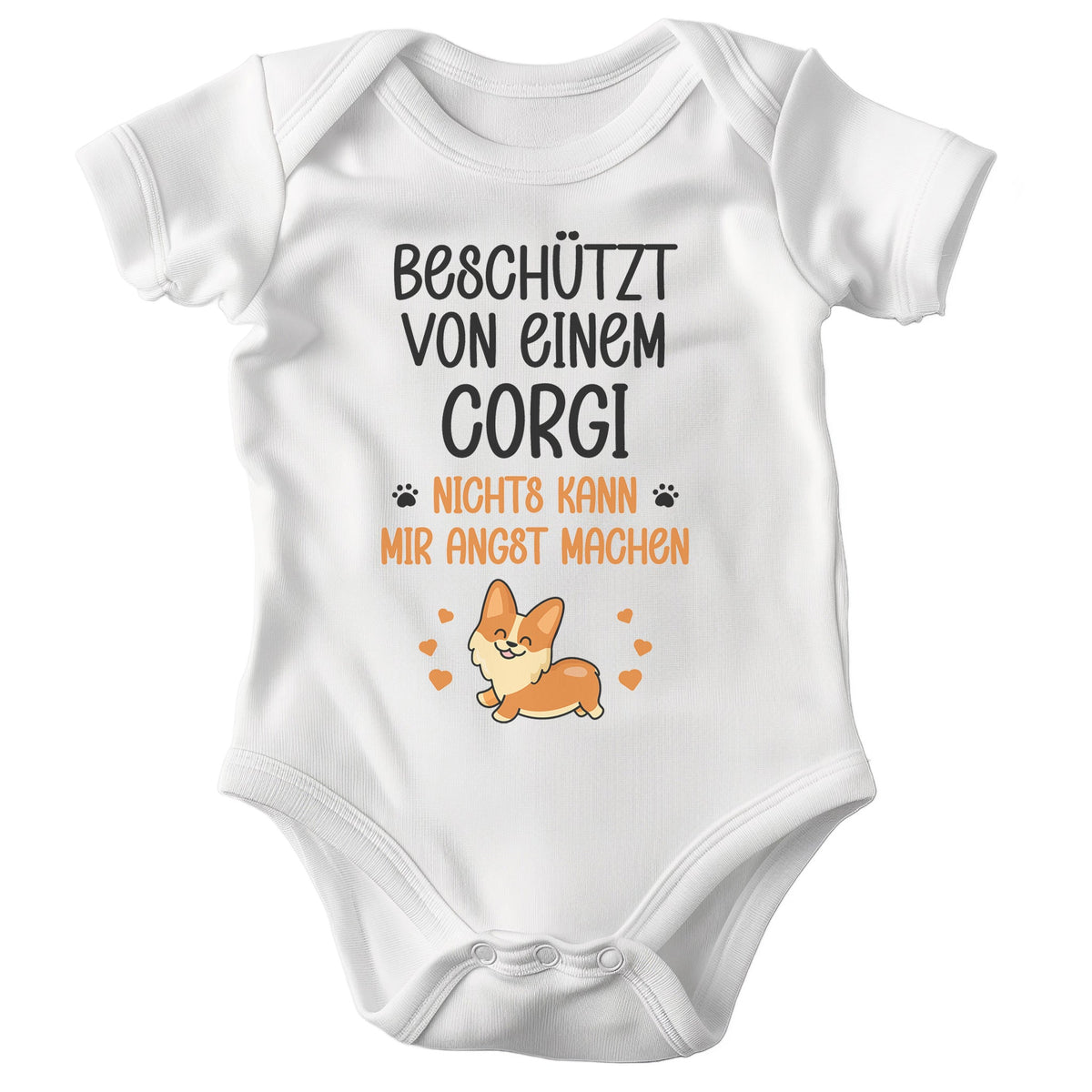 22Feels Unisex Babybody Bio-Baumwolle – Weiß mit Corgi Beschützt Spruch – Geschenk zur Geburt, Babyparty oder zum 1. Geburtstag für Hunde-Fans-Baby Body-22Feels