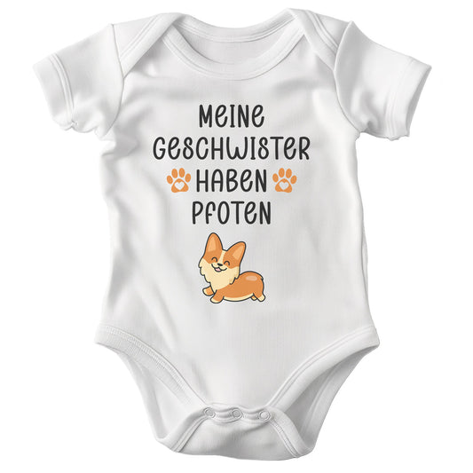 22Feels Unisex Babybody Bio-Baumwolle – Weiß mit Corgi Geschwister Spruch – Geschenk zur Geburt, Babyparty oder zum 1. Geburtstag für Hunde-Fans-Baby Body-22Feels