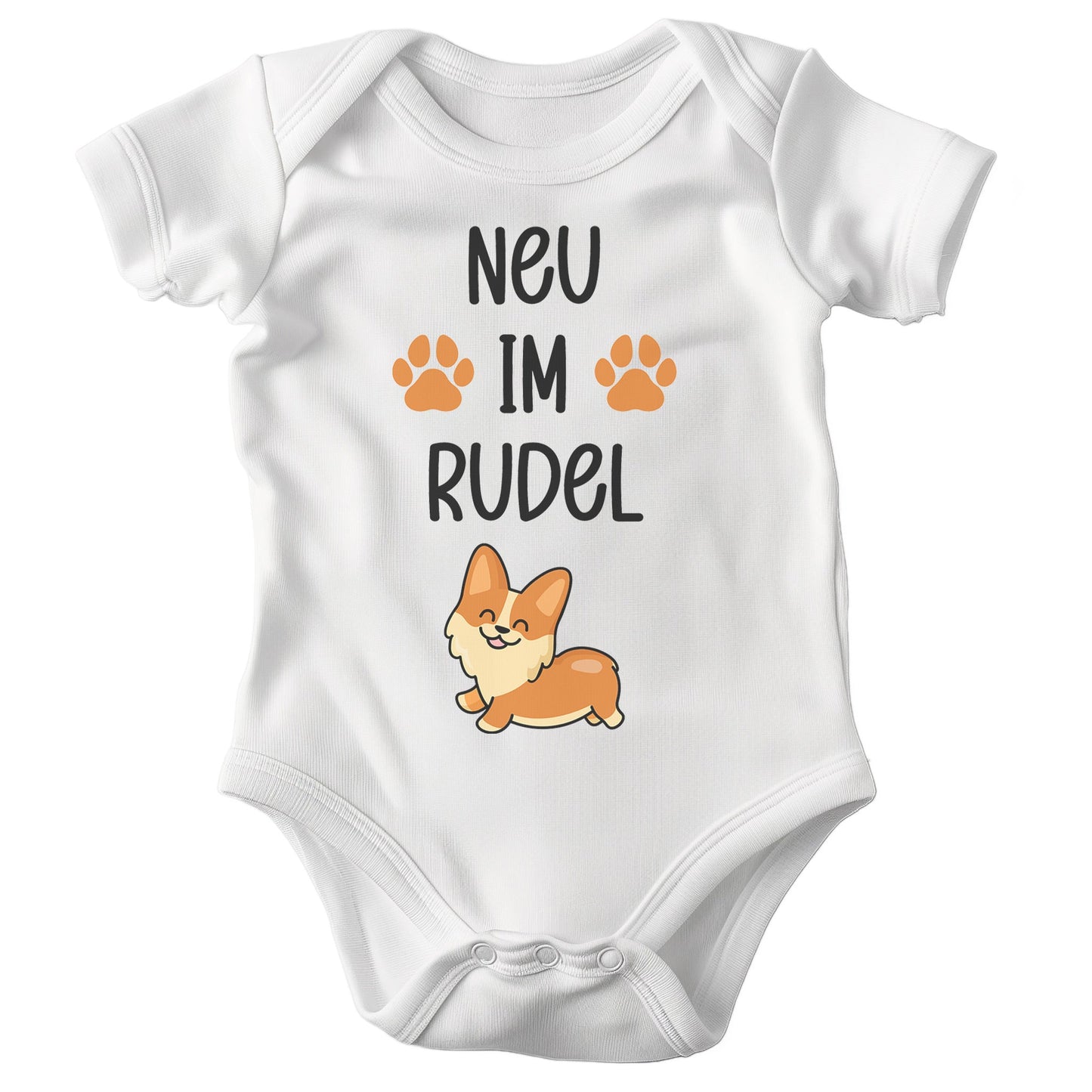 22Feels Unisex Babybody Bio-Baumwolle – Weiß mit Corgi Neu im Rudel – Geschenk zur Geburt, Babyparty oder zum 1. Geburtstag für Hunde-Fans-Baby Body-22Feels