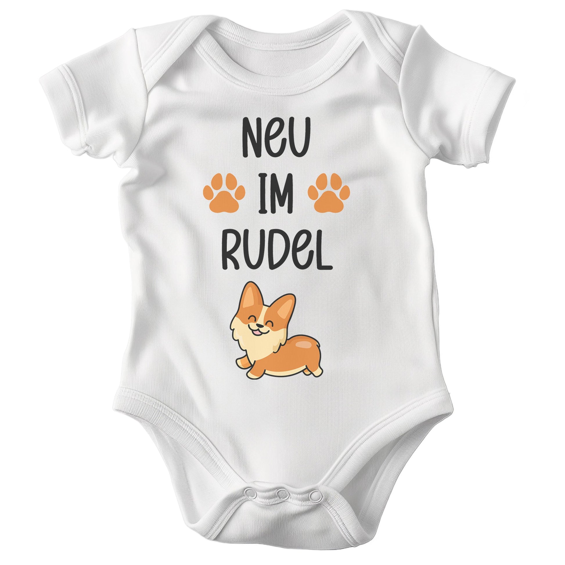22Feels Unisex Babybody Bio-Baumwolle – Weiß mit Corgi Neu im Rudel – Geschenk zur Geburt, Babyparty oder zum 1. Geburtstag für Hunde-Fans-Baby Body-22Feels