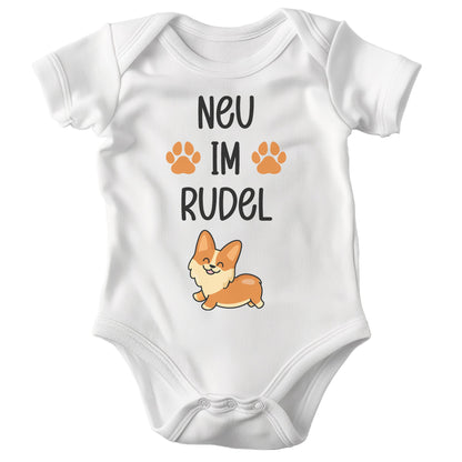 22Feels Unisex Babybody Bio-Baumwolle – Weiß mit Corgi Neu im Rudel – Geschenk zur Geburt, Babyparty oder zum 1. Geburtstag für Hunde-Fans-Baby Body-22Feels