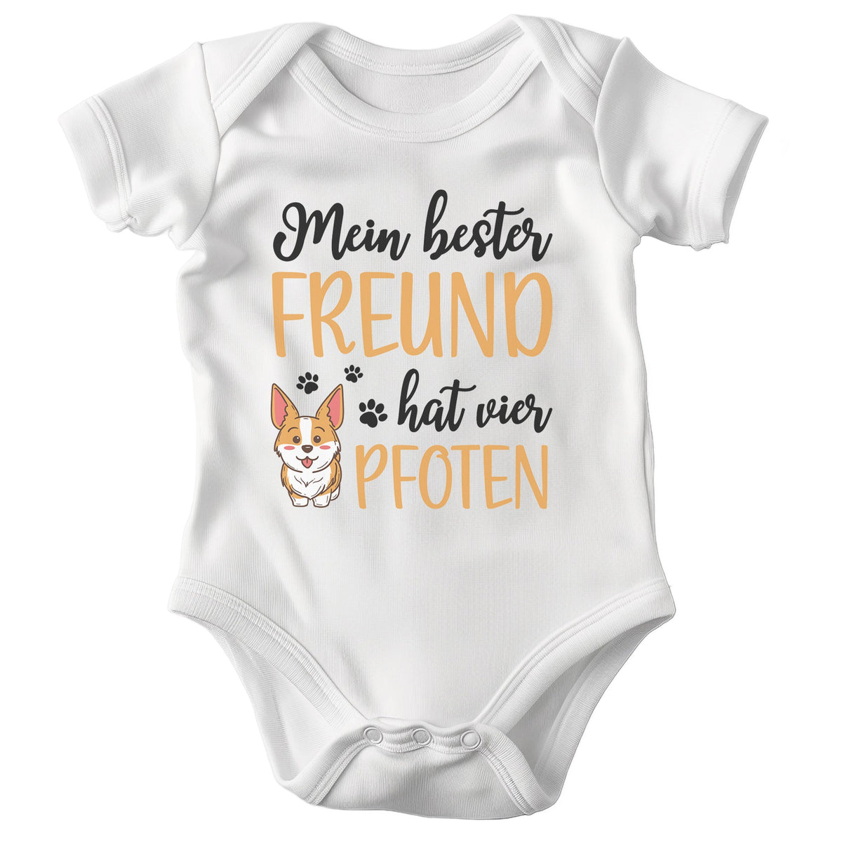 22Feels Unisex Babybody Bio-Baumwolle – Weiß mit Corgi Bester Freund – Geschenk zur Geburt, Babyparty oder zum 1. Geburtstag für Hunde-Fans-Baby Body-22Feels