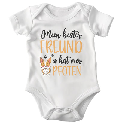 22Feels Unisex Babybody Bio-Baumwolle – Weiß mit Corgi Bester Freund – Geschenk zur Geburt, Babyparty oder zum 1. Geburtstag für Hunde-Fans-Baby Body-22Feels