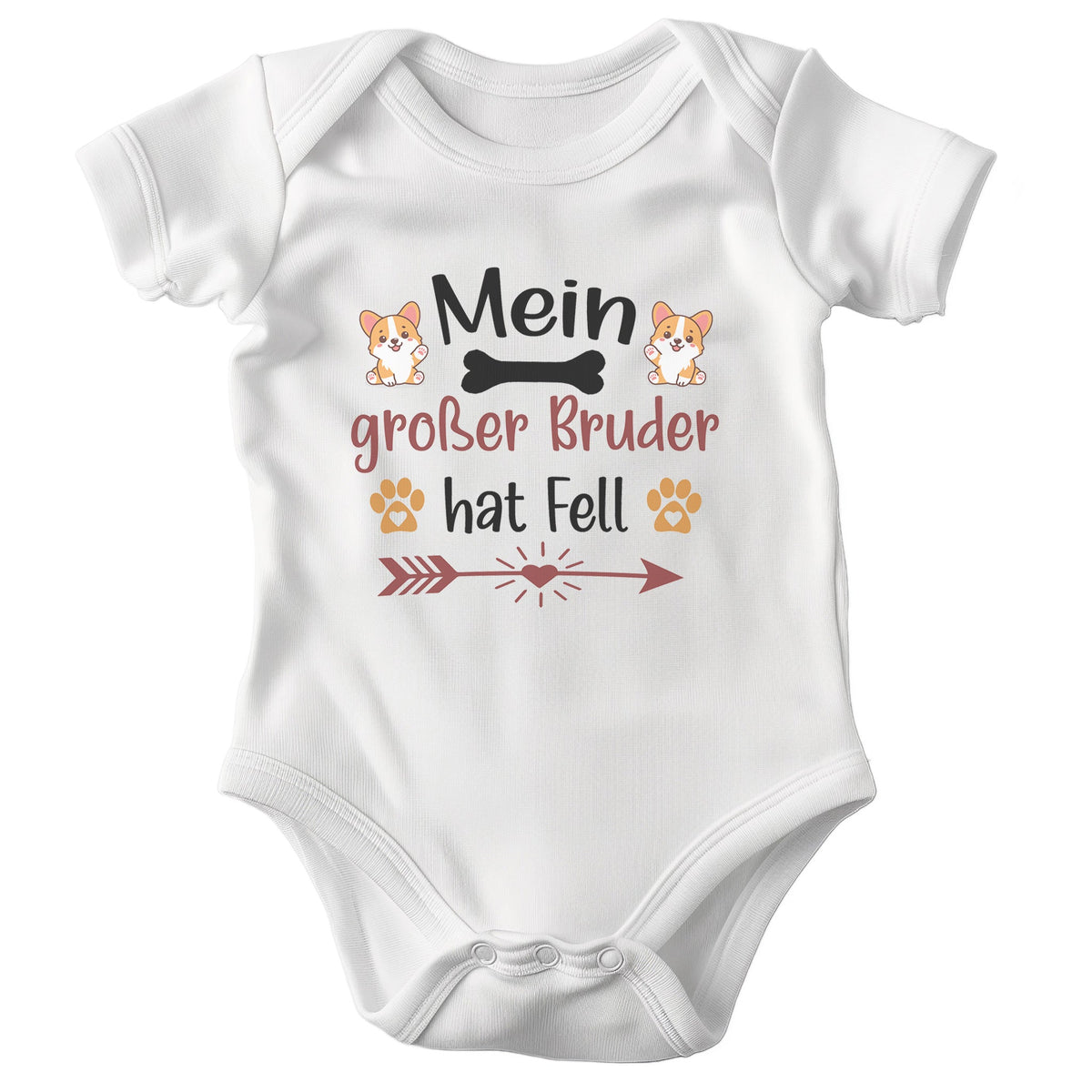 22Feels Unisex Babybody Bio-Baumwolle – Weiß mit Corgi Großer Bruder – Geschenk zur Geburt, Babyparty oder zum 1. Geburtstag für Hunde-Fans-Baby Body-22Feels