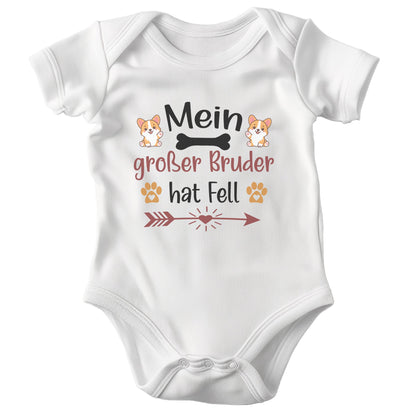 22Feels Unisex Babybody Bio-Baumwolle – Weiß mit Corgi Großer Bruder – Geschenk zur Geburt, Babyparty oder zum 1. Geburtstag für Hunde-Fans-Baby Body-22Feels