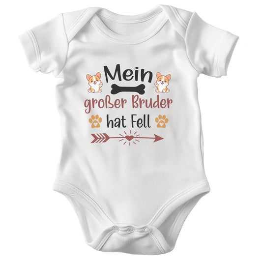 22Feels Unisex Babybody Bio-Baumwolle – Weiß mit Corgi Großer Bruder – Geschenk zur Geburt, Babyparty oder zum 1. Geburtstag für Hunde-Fans-Baby Body-22Feels