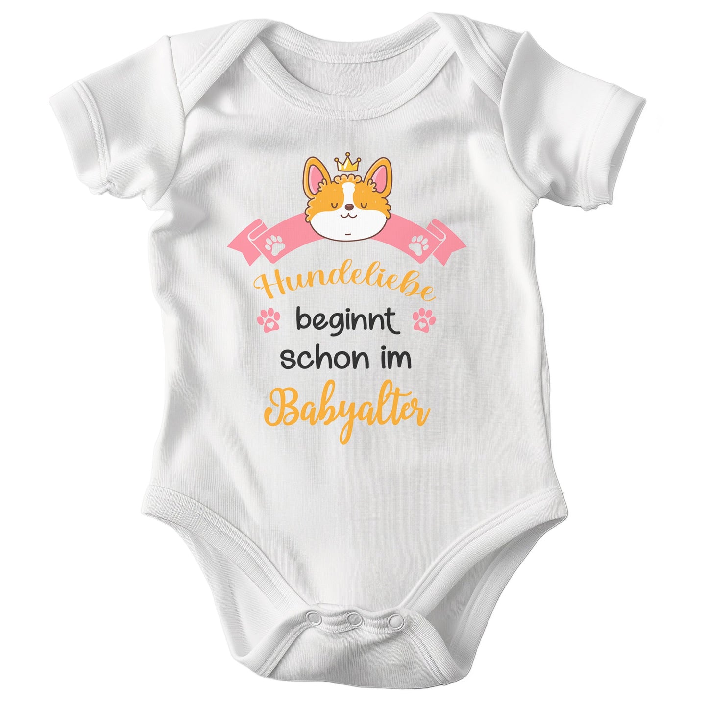 22Feels Unisex Babybody Bio-Baumwolle – Weiß mit Corgi Hundeliebe – Geschenk zur Geburt, Babyparty oder zum 1. Geburtstag für Hunde-Fans-Baby Body-22Feels