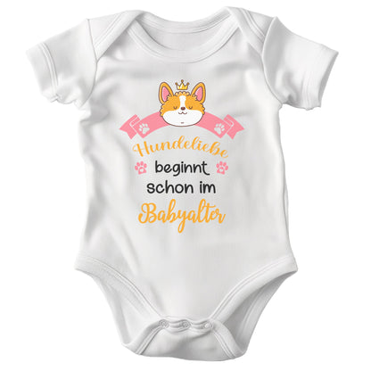 22Feels Unisex Babybody Bio-Baumwolle – Weiß mit Corgi Hundeliebe – Geschenk zur Geburt, Babyparty oder zum 1. Geburtstag für Hunde-Fans-Baby Body-22Feels