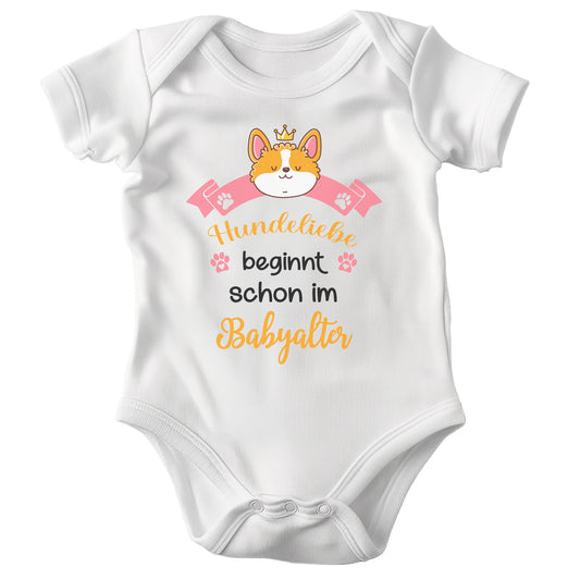 22Feels Unisex Babybody Bio-Baumwolle – Weiß mit Corgi Hundeliebe – Geschenk zur Geburt, Babyparty oder zum 1. Geburtstag für Hunde-Fans-Baby Body-22Feels