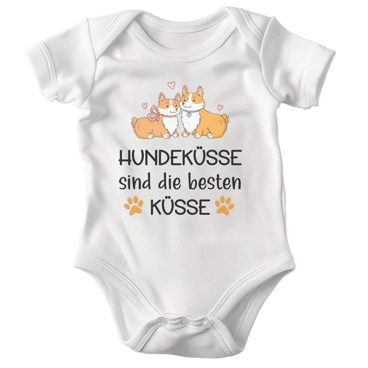 22Feels Unisex Babybody Bio-Baumwolle – Weiß mit Corgi Hundeküsse – Geschenk zur Geburt, Babyparty oder zum 1. Geburtstag für Hunde-Fans-Baby Body-22Feels