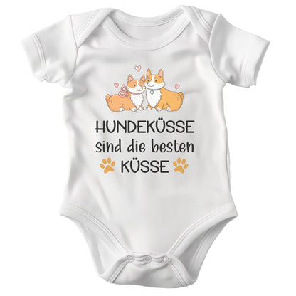 22Feels Unisex Babybody Bio-Baumwolle – Weiß mit Corgi Hundeküsse – Geschenk zur Geburt, Babyparty oder zum 1. Geburtstag für Hunde-Fans-Baby Body-22Feels