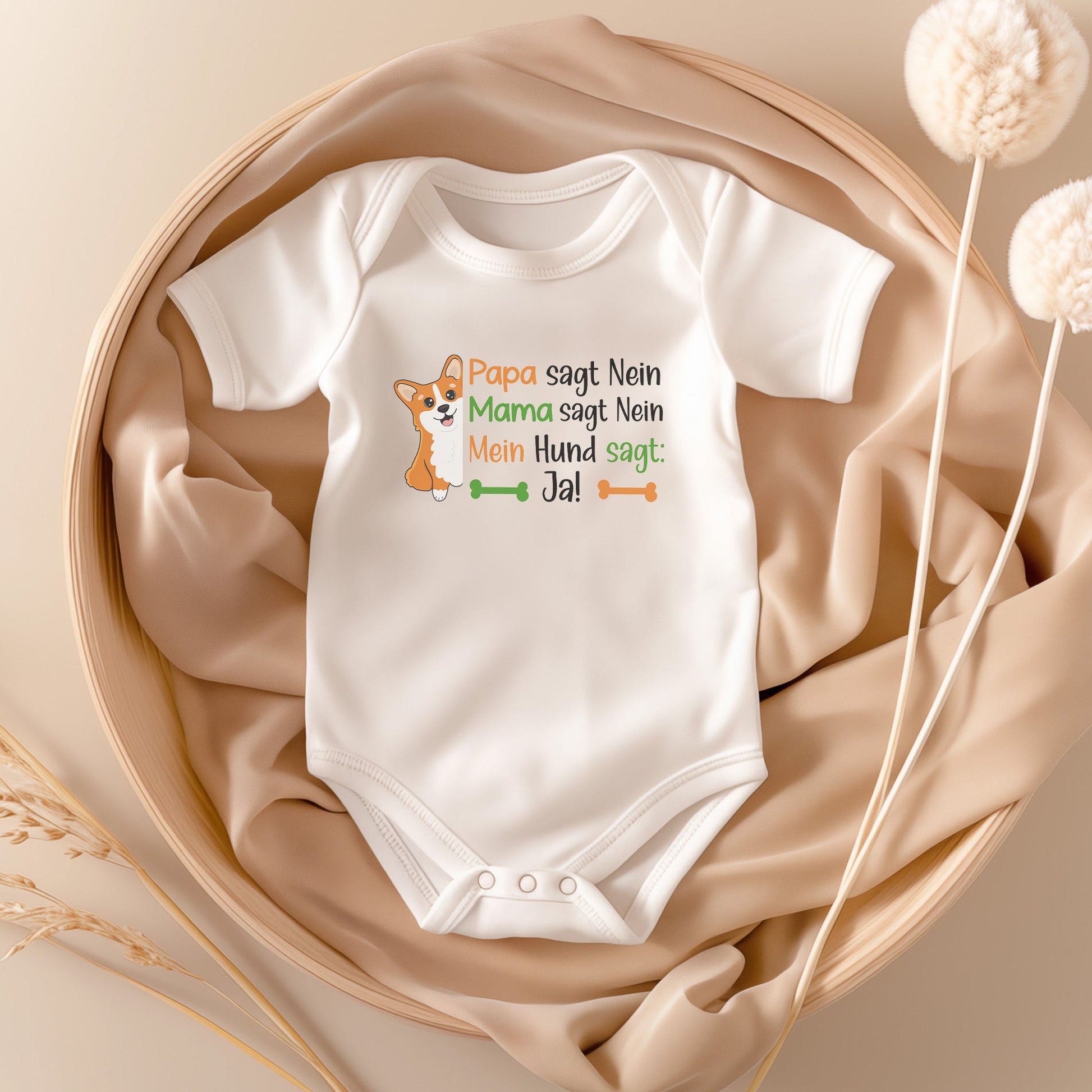 22Feels Unisex Babybody Bio-Baumwolle – Weiß mit Corgi Ja Spruch – Geschenk zur Geburt, Babyparty oder zum 1. Geburtstag für Hunde-Fans-Baby Body-22Feels