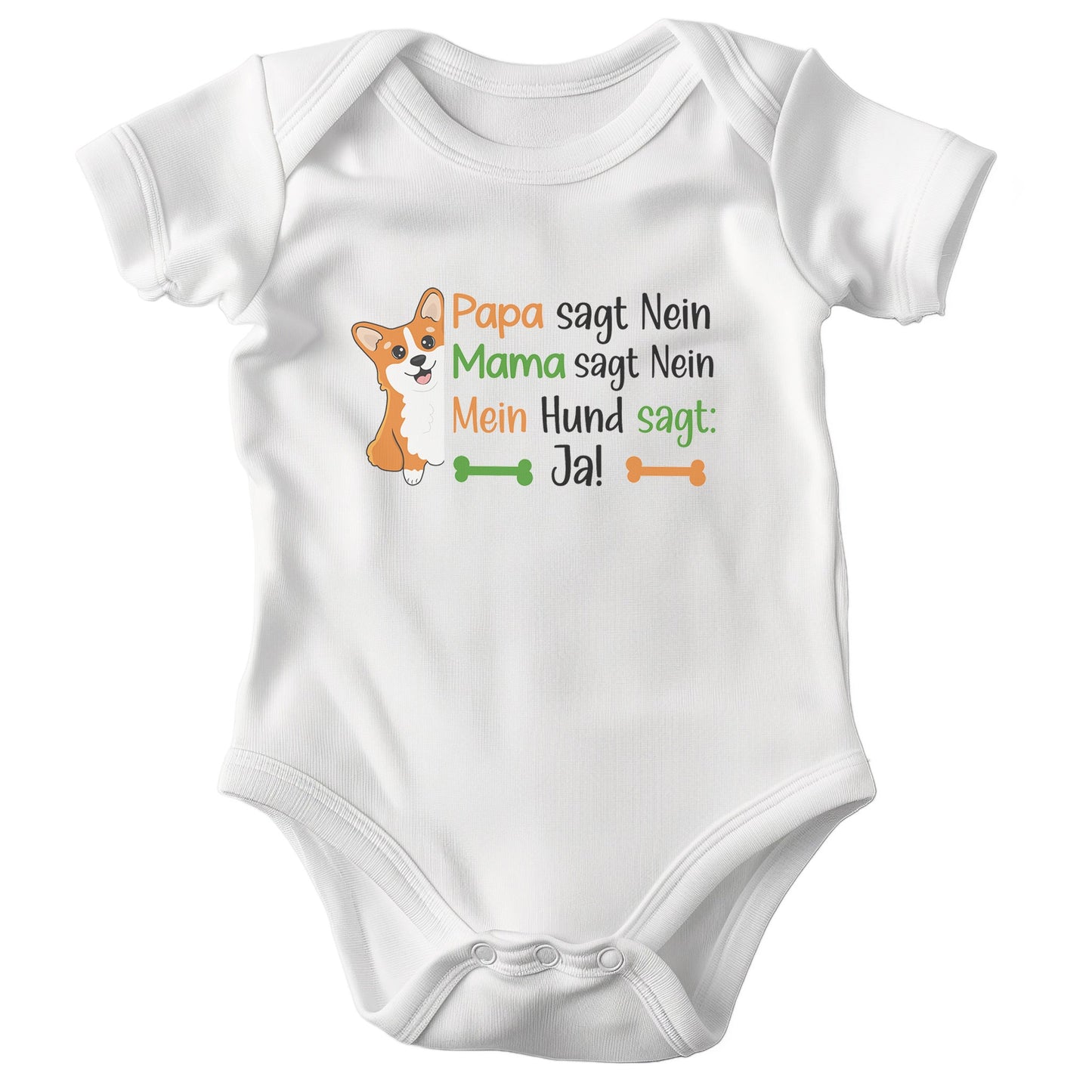 22Feels Unisex Babybody Bio-Baumwolle – Weiß mit Corgi Ja Spruch – Geschenk zur Geburt, Babyparty oder zum 1. Geburtstag für Hunde-Fans-Baby Body-22Feels