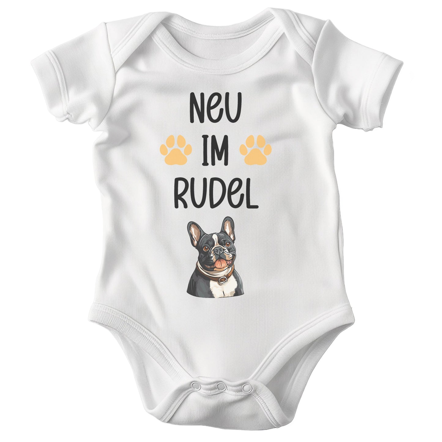 22Feels Unisex Babybody Bio-Baumwolle – Weiß mit Frenchie Neu im Rudel – Geschenk zur Geburt, Babyparty oder zum 1. Geburtstag für Hunde-Fans-Baby Body-22Feels