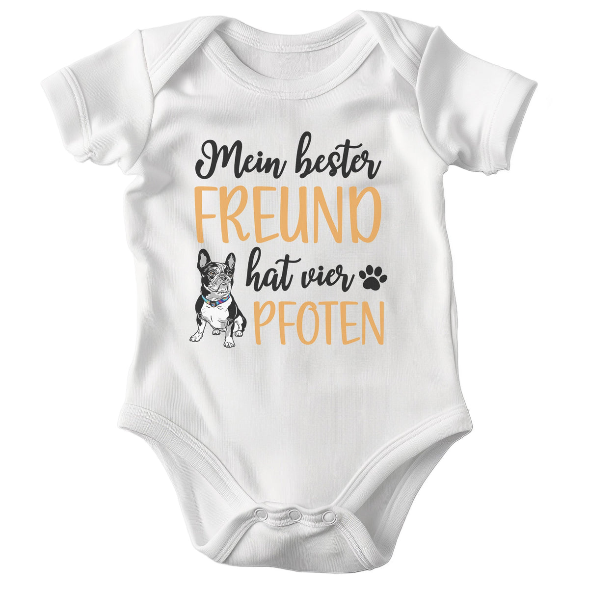 22Feels Unisex Babybody Bio-Baumwolle – Weiß mit Frenchie Bester Freund – Geschenk zur Geburt, Babyparty oder zum 1. Geburtstag für Hunde-Fans-Baby Body-22Feels