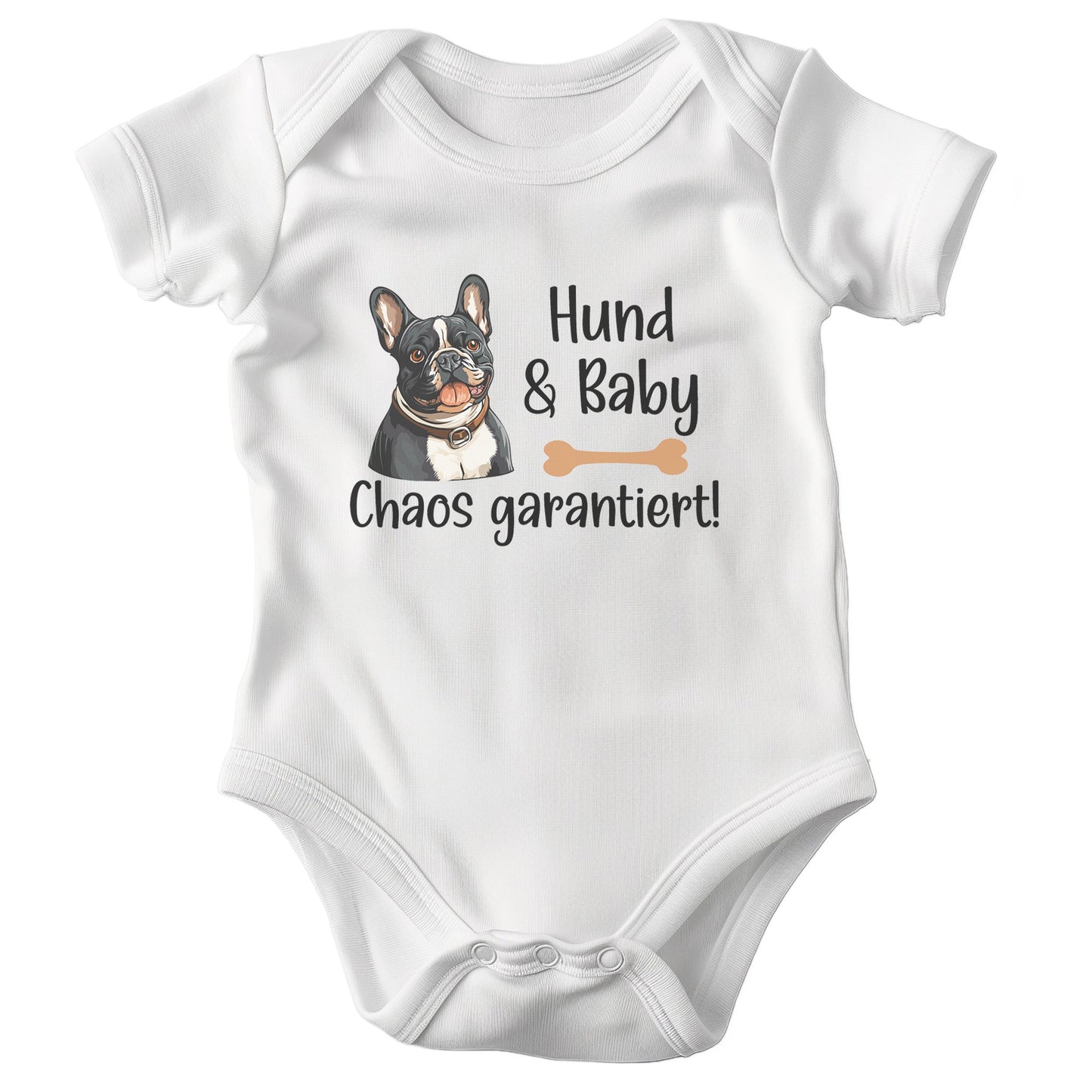 22Feels Unisex Babybody Bio-Baumwolle – Weiß mit Frenchie Chaos Spruch – Geschenk zur Geburt, Babyparty oder zum 1. Geburtstag für Hunde-Fans-Baby Body-22Feels