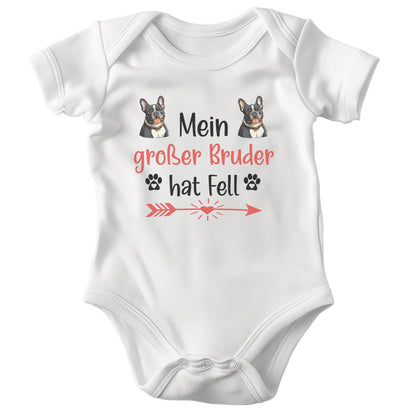 22Feels Unisex Babybody Bio-Baumwolle – Weiß mit Frenchie Großer Bruder – Geschenk zur Geburt, Babyparty oder zum 1. Geburtstag für Hunde-Fans-Baby Body-22Feels