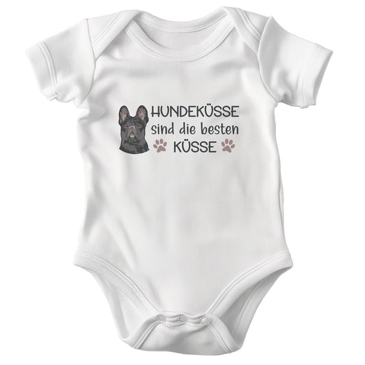 22Feels Unisex Babybody Bio-Baumwolle – Weiß mit Frenchie Hundeküsse – Geschenk zur Geburt, Babyparty oder zum 1. Geburtstag für Hunde-Fans-Baby Body-22Feels
