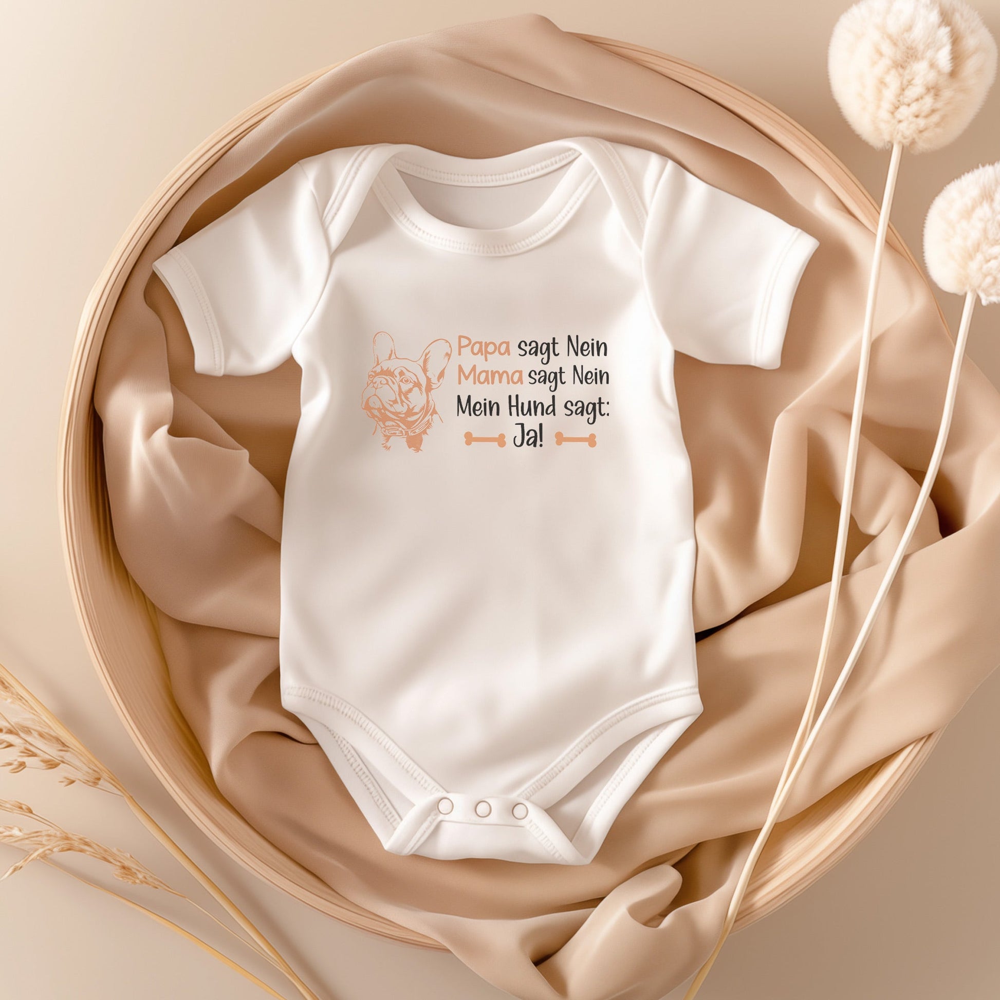 22Feels Unisex Babybody Bio-Baumwolle – Weiß mit Frenchie Ja Spruch – Geschenk zur Geburt, Babyparty oder zum 1. Geburtstag für Hunde-Fans-Baby Body-22Feels