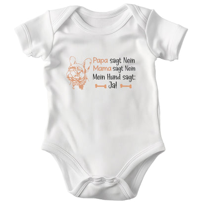 22Feels Unisex Babybody Bio-Baumwolle – Weiß mit Frenchie Ja Spruch – Geschenk zur Geburt, Babyparty oder zum 1. Geburtstag für Hunde-Fans-Baby Body-22Feels