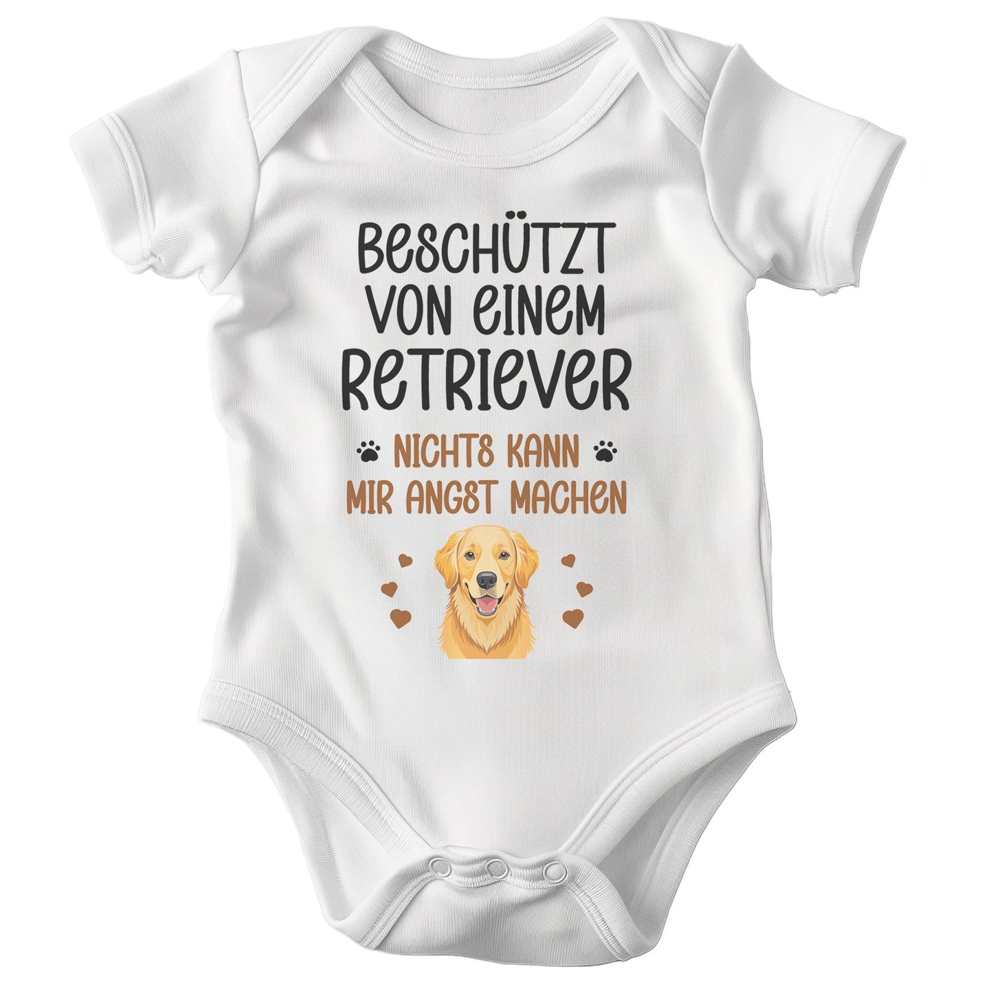 22Feels Unisex Babybody Bio-Baumwolle – Weiß mit Golden Retriever Beschützt Spruch – Geschenk zur Geburt, Babyparty oder zum 1. Geburtstag für Hunde-Fans-Baby Body-22Feels
