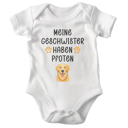 22Feels Unisex Babybody Bio-Baumwolle – Weiß mit Golden Retriever Geschwister Spruch – Geschenk zur Geburt, Babyparty oder zum 1. Geburtstag für Hunde-Fans-Baby Body-22Feels