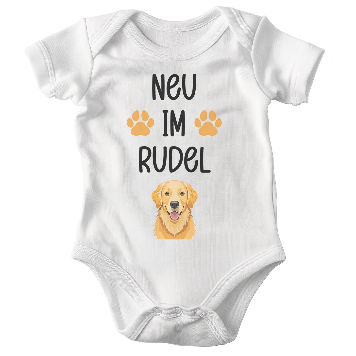 22Feels Unisex Babybody Bio-Baumwolle – Weiß mit Golden Retriever Neu im Rudel – Geschenk zur Geburt, Babyparty oder zum 1. Geburtstag für Hunde-Fans-Baby Body-22Feels