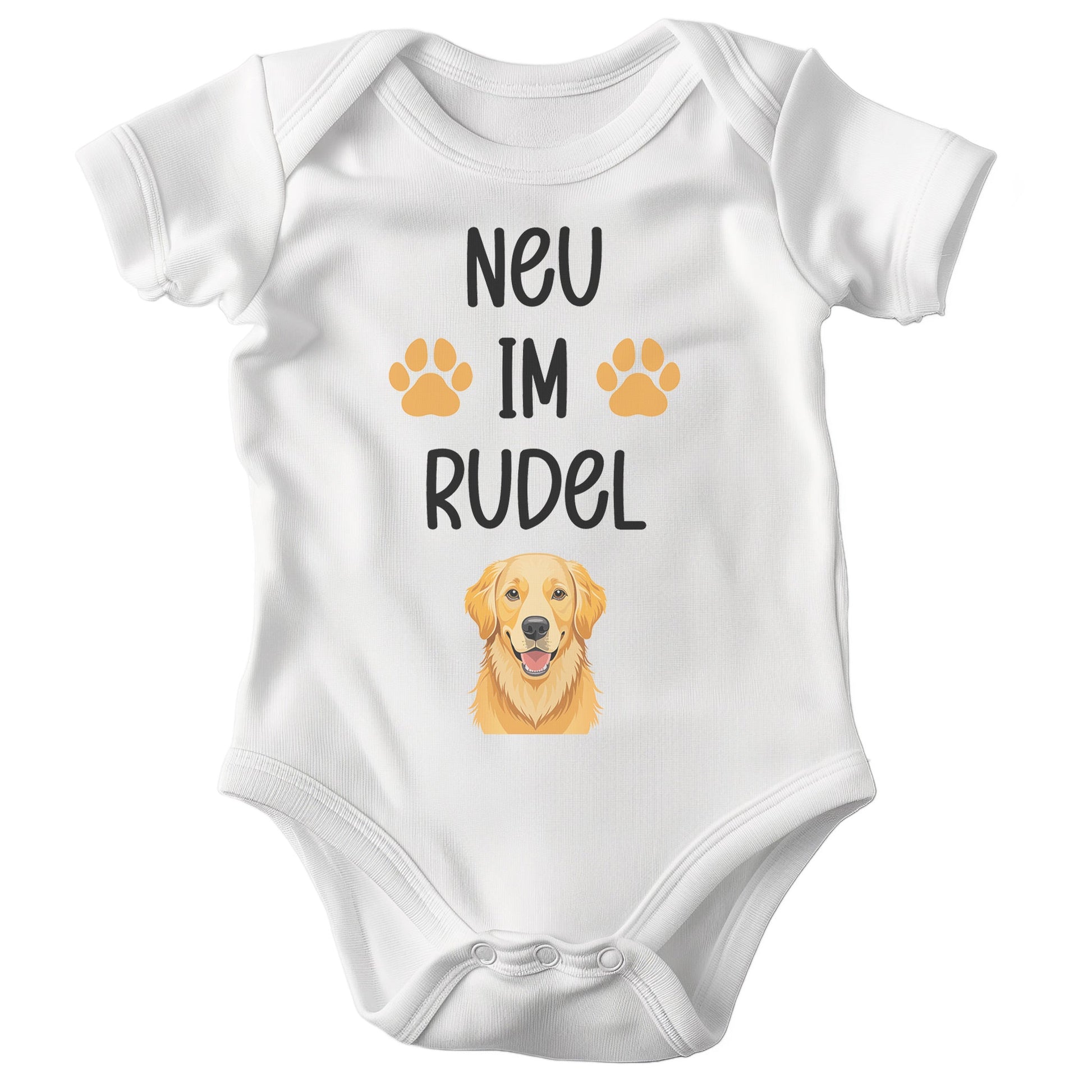 22Feels Unisex Babybody Bio-Baumwolle – Weiß mit Golden Retriever Neu im Rudel – Geschenk zur Geburt, Babyparty oder zum 1. Geburtstag für Hunde-Fans-Baby Body-22Feels