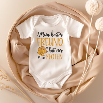 22Feels Unisex Babybody Bio-Baumwolle – Weiß mit Golden Retriever Bester Freund – Geschenk zur Geburt, Babyparty oder zum 1. Geburtstag für Hunde-Fans-Baby Body-22Feels