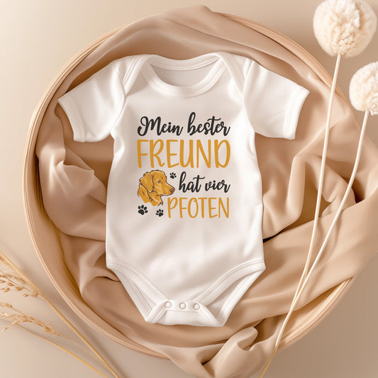 22Feels Unisex Babybody Bio-Baumwolle – Weiß mit Golden Retriever Bester Freund – Geschenk zur Geburt, Babyparty oder zum 1. Geburtstag für Hunde-Fans-Baby Body-22Feels