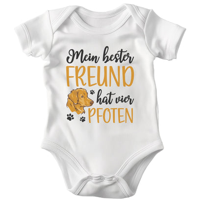 22Feels Unisex Babybody Bio-Baumwolle – Weiß mit Golden Retriever Bester Freund – Geschenk zur Geburt, Babyparty oder zum 1. Geburtstag für Hunde-Fans-Baby Body-22Feels