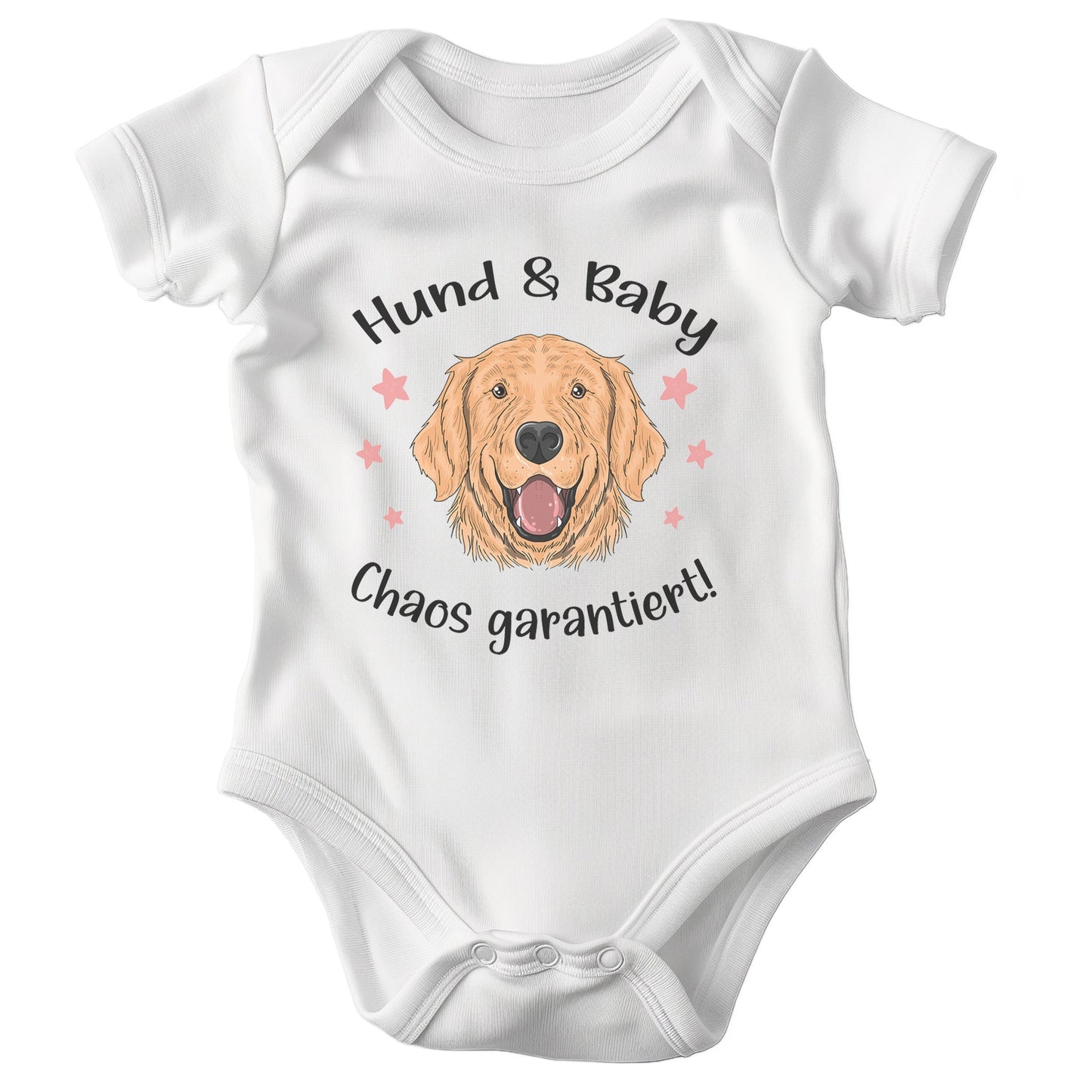 22Feels Unisex Babybody Bio-Baumwolle – Weiß mit Golden Retriever Chaos Spruch – Geschenk zur Geburt, Babyparty oder zum 1. Geburtstag für Hunde-Fans-Baby Body-22Feels