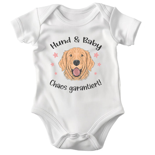 22Feels Unisex Babybody Bio-Baumwolle – Weiß mit Golden Retriever Chaos Spruch – Geschenk zur Geburt, Babyparty oder zum 1. Geburtstag für Hunde-Fans-Baby Body-22Feels