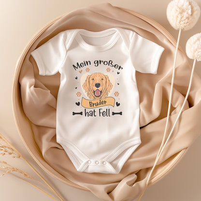 22Feels Unisex Babybody Bio-Baumwolle – Weiß mit Golden Retriever Großer Bruder – Geschenk zur Geburt, Babyparty oder zum 1. Geburtstag für Hunde-Fans-Baby Body-22Feels
