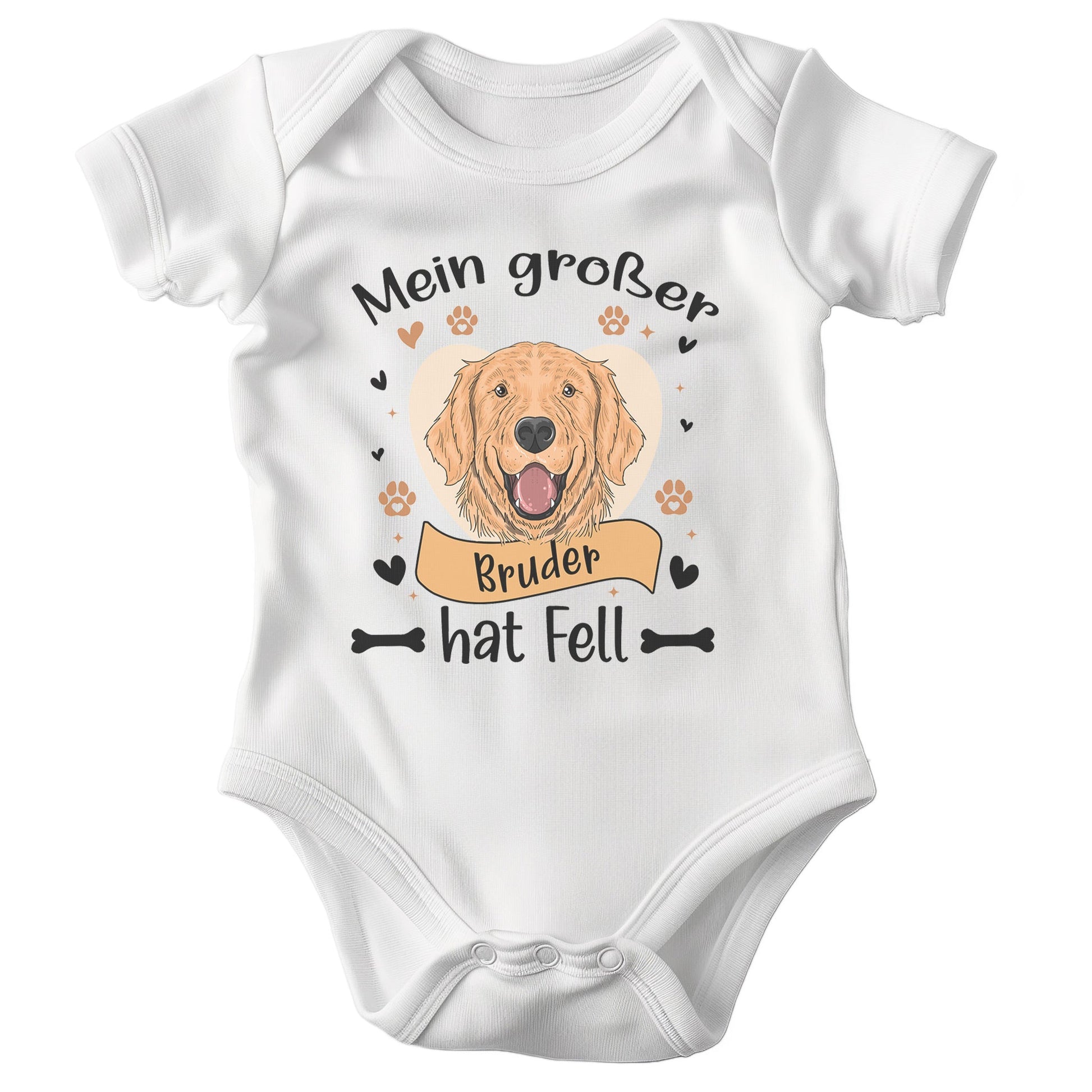 22Feels Unisex Babybody Bio-Baumwolle – Weiß mit Golden Retriever Großer Bruder – Geschenk zur Geburt, Babyparty oder zum 1. Geburtstag für Hunde-Fans-Baby Body-22Feels