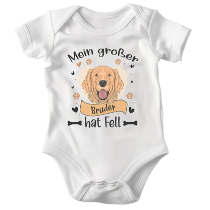 22Feels Unisex Babybody Bio-Baumwolle – Weiß mit Golden Retriever Großer Bruder – Geschenk zur Geburt, Babyparty oder zum 1. Geburtstag für Hunde-Fans-Baby Body-22Feels