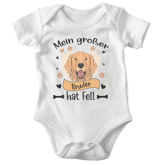 22Feels Unisex Babybody Bio-Baumwolle – Weiß mit Golden Retriever Großer Bruder – Geschenk zur Geburt, Babyparty oder zum 1. Geburtstag für Hunde-Fans-Baby Body-22Feels