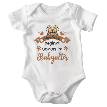 22Feels Unisex Babybody Bio-Baumwolle – Weiß mit Golden Retriever Hundeliebe – Geschenk zur Geburt, Babyparty oder zum 1. Geburtstag für Hunde-Fans-Baby Body-22Feels