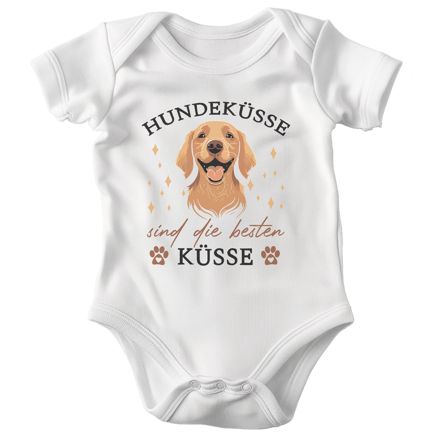 22Feels Unisex Babybody Bio-Baumwolle – Weiß mit Golden Retriever Hundeküsse – Geschenk zur Geburt, Babyparty oder zum 1. Geburtstag für Hunde-Fans-Baby Body-22Feels