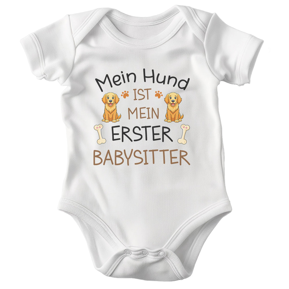 22Feels Unisex Babybody Bio-Baumwolle – Weiß mit Golden Retriever Babysitter – Geschenk zur Geburt, Babyparty oder zum 1. Geburtstag für Hunde-Fans-Baby Body-22Feels